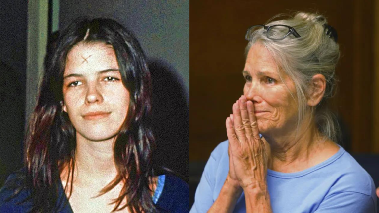 Leslie Van Houten da Família Manson em 1971 e 2021 (Foto: George Brich/Stan Lim/AP)