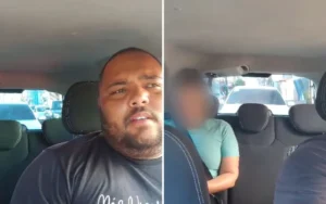 Motorista Guilherme Gusmão ao lado de passageira que foi filmada o humilhando em Anápolis — Foto: Arquivo Pessoal/Guilherme Gusmão
