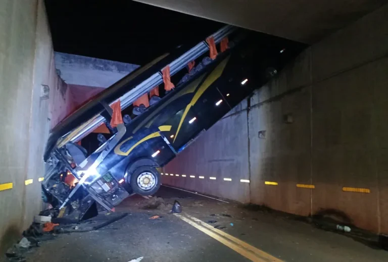 Ônibus de turismo cai em vão de viaduto em Campinas (Foto: Reprodução)