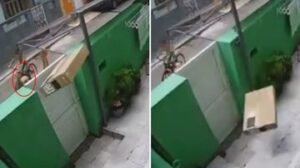 Entregador de transportadora arremessa TV por cima do portão de casa em Bento Ribeiro (foto: reprodução)