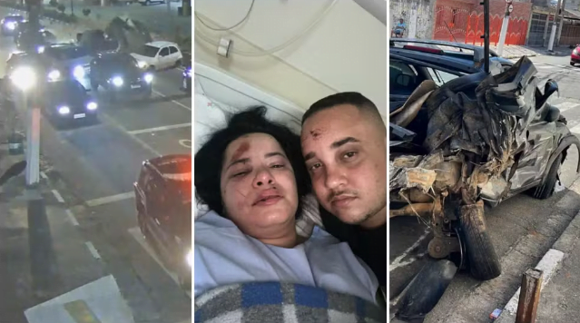 Bruno e a esposa Laís Paes estavam em um dos cinco carros atingidos por Audi em Osasco — Foto: Câmera de segurança/Arquivo Pessoal